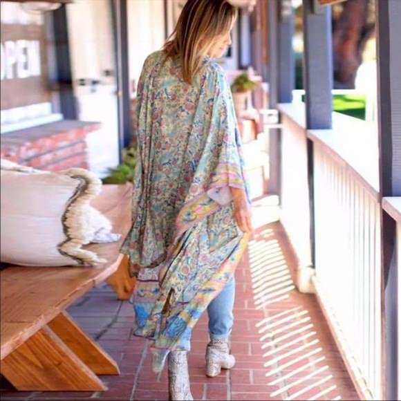 Luxe Bohemian Gypsy Print Kimono Wrap CoverUp - Picture 6 of 11